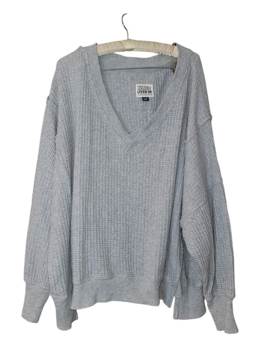 American Eagle Oversized Waffle Knit Boho Raw Hem Pullover Sweatshirt M